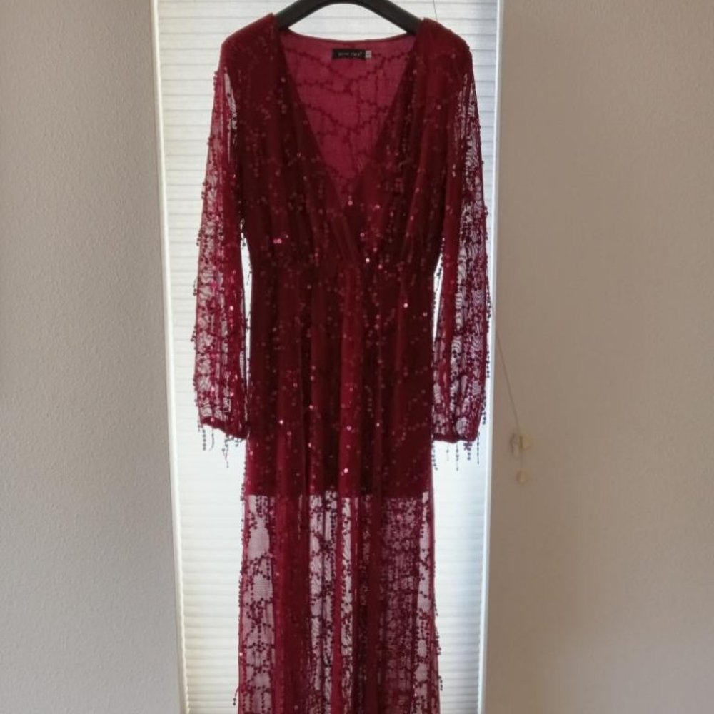 Long Red Sequin Evening Dress